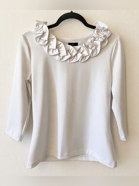 Sailor-Sailor Ruffle Collar White Top with Three-Quarter Sleeves